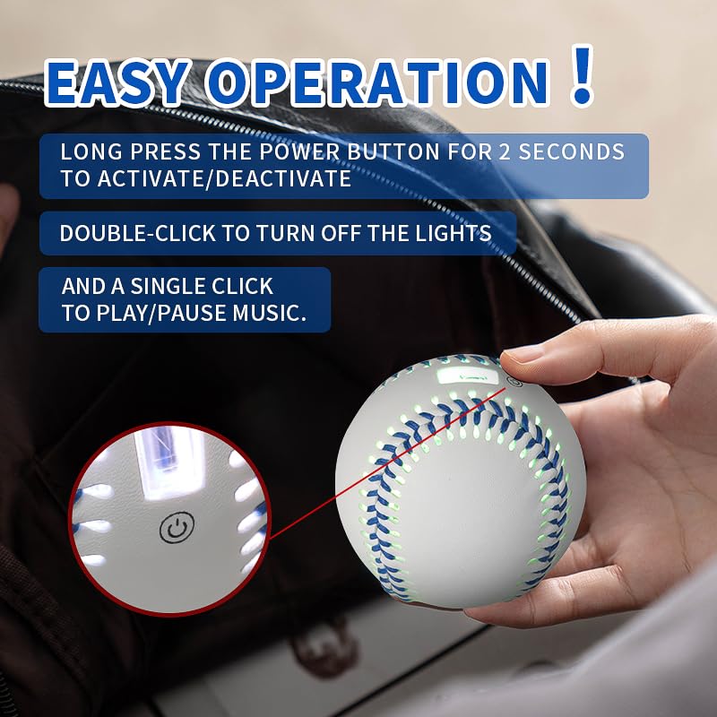 Glow Baseball Bluetooth Speaker，Portable Sports Gift for Fans, Waterproof Outdoor Speaker with Party Lights.