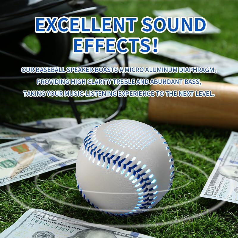 Glow Baseball Speaker - Portable Bluetooth Speaker with LED Light Show, 8H Playtime, Patented Bass Boost | Perfect Baseball Gift for Fans (Kids/Adults) Orange.