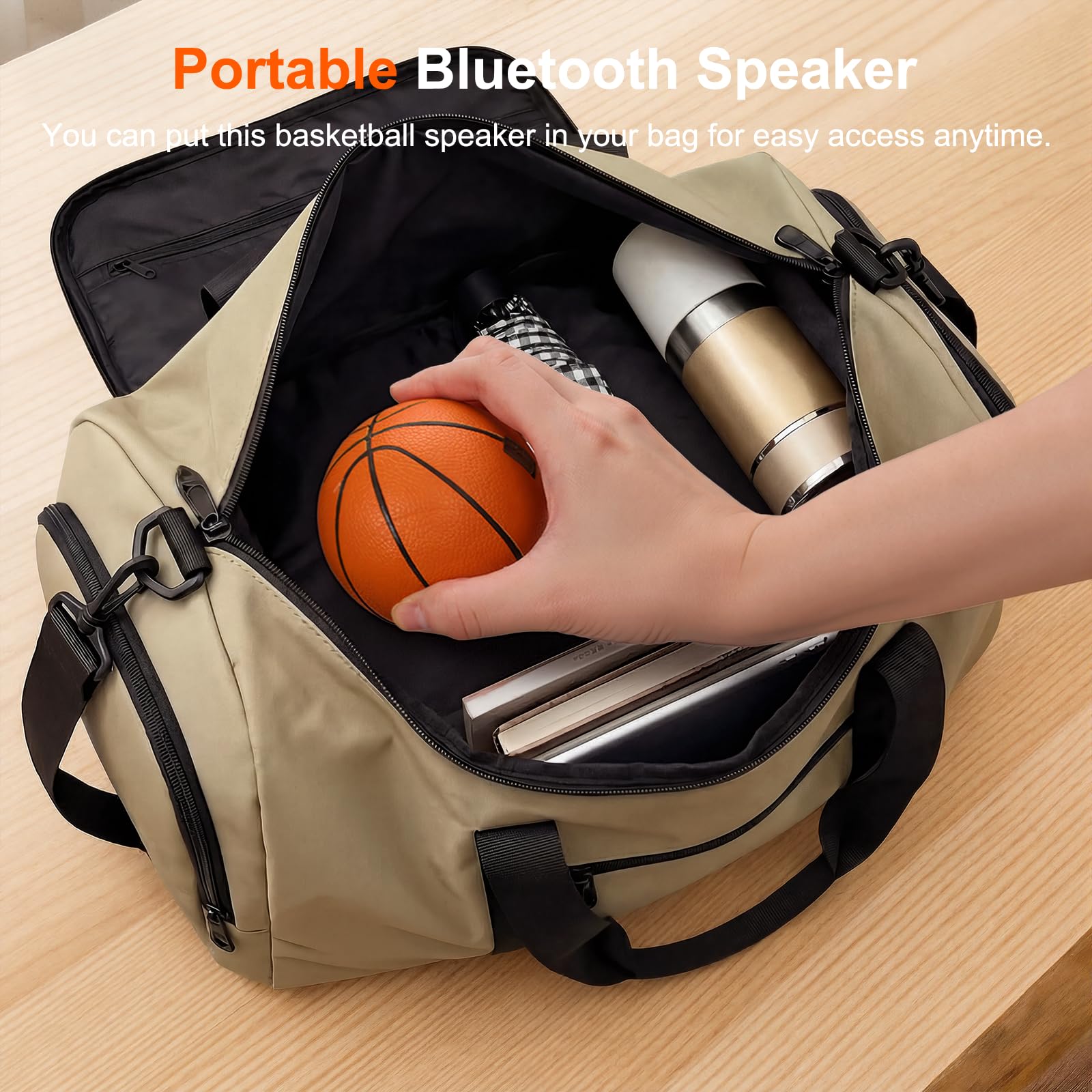Portable Bluetooth Speaker: Glow-in-The-Dark Basketball and Charger via USB-C - Wireless Bluetooth Speakers - Ideal Gifts for Children, Teenagers and Adults(Orange)