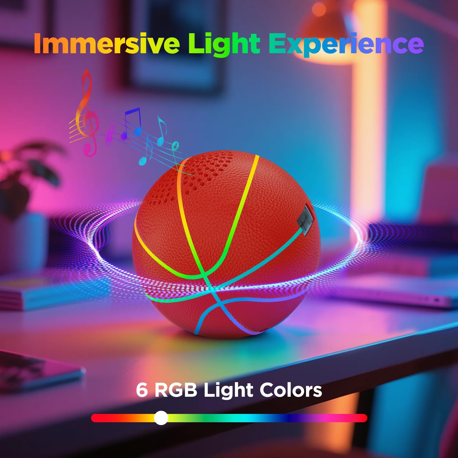 Glow in The Dark Basketball - Sizes 9" Bluetooth Speaker, Teens & Adults - Light Up Basketball with 6 LED Lights - Teen Boys Gift Ideas