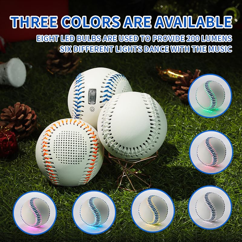 Glow Baseball Speaker - Portable Bluetooth Speaker with LED Light Show, 8H Playtime, Patented Bass Boost | Perfect Baseball Gift for Fans (Kids/Adults) Orange.