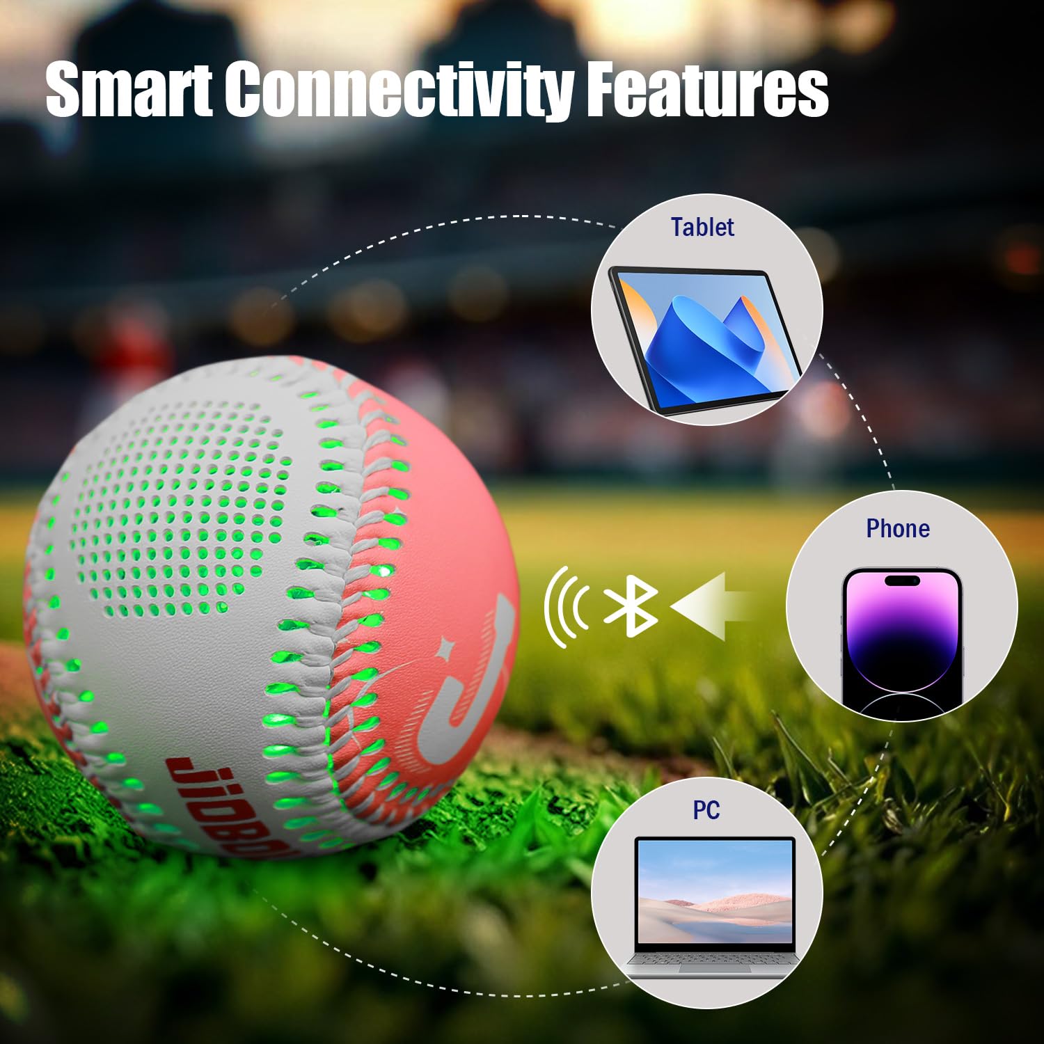 Glow Baseball Speaker - Portable Bluetooth Speaker with LED Light Show, 8H Playtime, Patented Bass Boost | Perfect Baseball Gift for Fans (Kids/Adults) Orange.