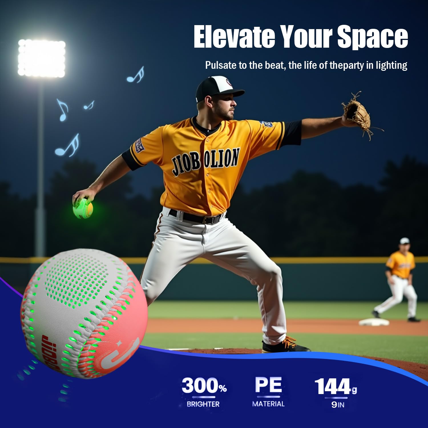 Glow Baseball Bluetooth Speaker，Portable Sports Gift for Fans, Waterproof Outdoor Speaker with Party Lights.