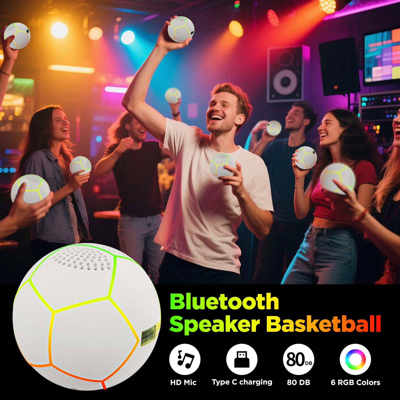 Glow in The Dark Soccer Ball - Sizes 9" Bluetooth Speaker, Teens & Adults - Light Up Soccer Ball with 4 LED Lights - Sports Birthday Gifts Ideas for Boys
