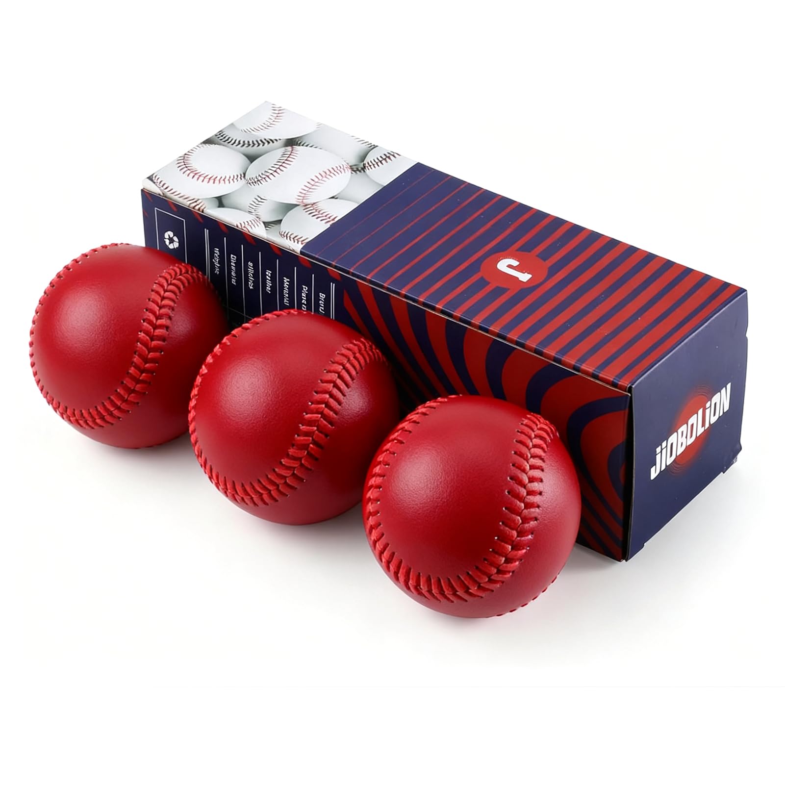 JIOBOLION Official Size & Weight Baseball for Training - Synthetic Leather Cover with Cork Rubber Core | Red (3 Balls) | Practice, Pitching, Batting, Fielding