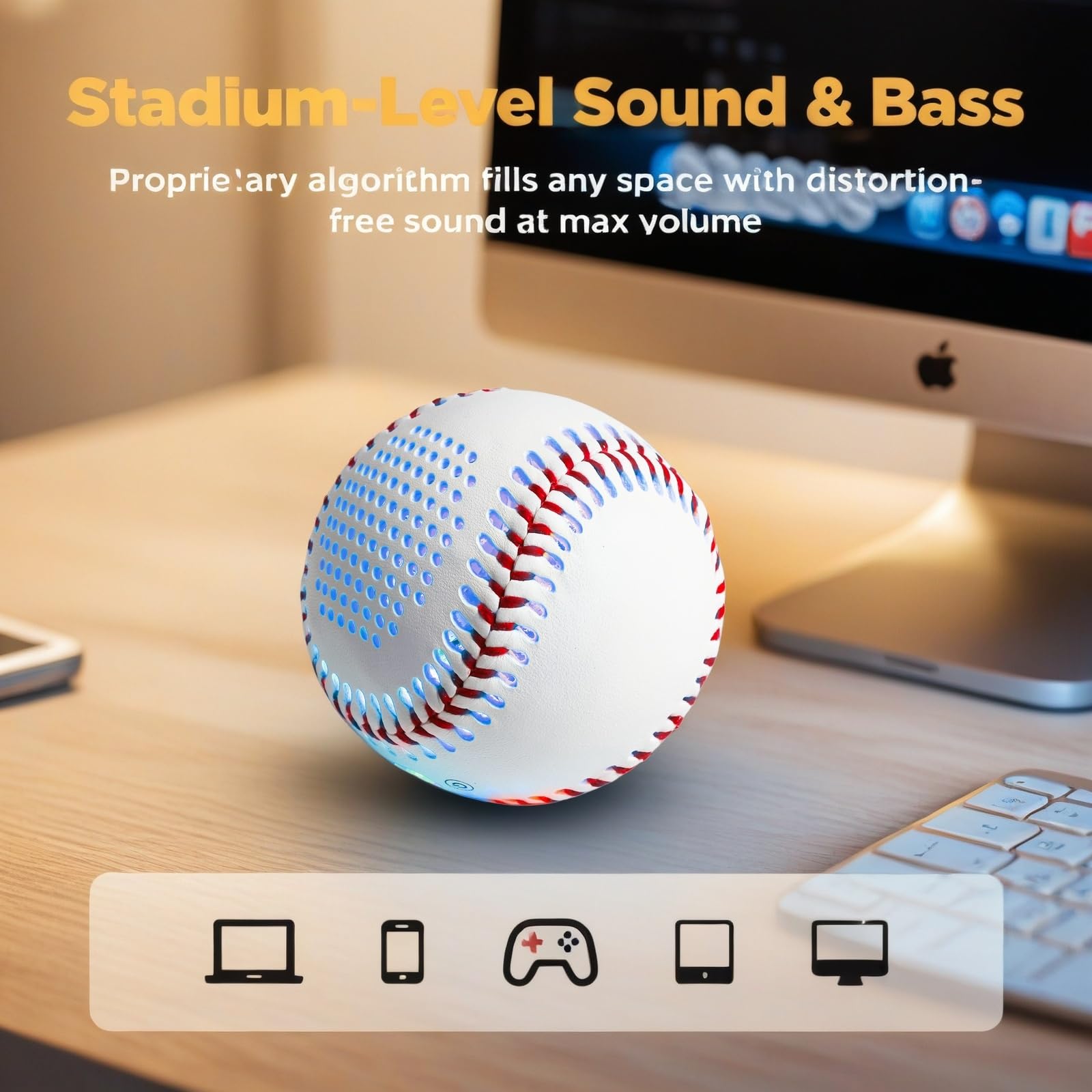 Bluetooth Speaker Baseball - Glow in The Dark LED Ball with Built-in Speaker, Rechargeable Portable Audio Gift for Baseball Fans (Do Not Use for Batting)