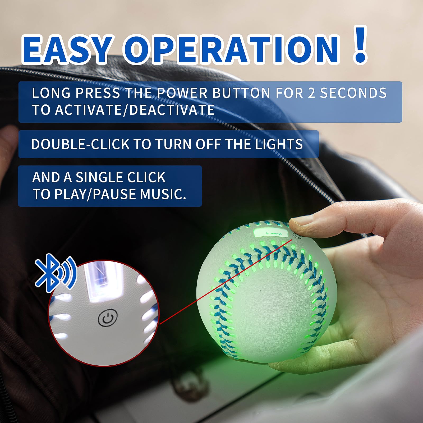 Glow Baseball Bluetooth Speaker，Portable Sports Gift for Fans, Waterproof Outdoor Speaker with Party Lights.