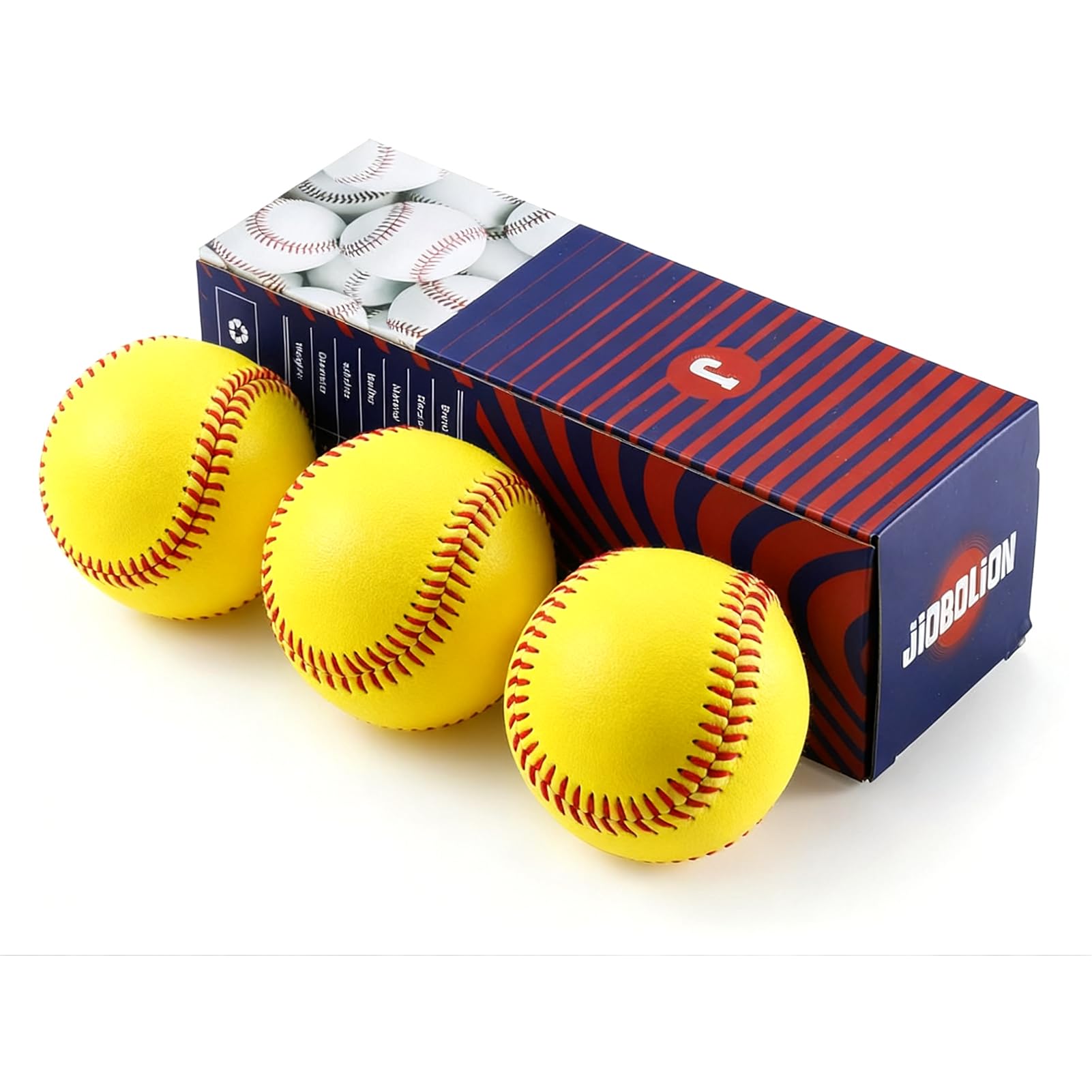 JIOBOLION Official Size & Weight Baseball for Training - Synthetic Leather Cover with Cork Rubber Core | Yellow (3 Balls) | Practice, Pitching, Batting, Fielding