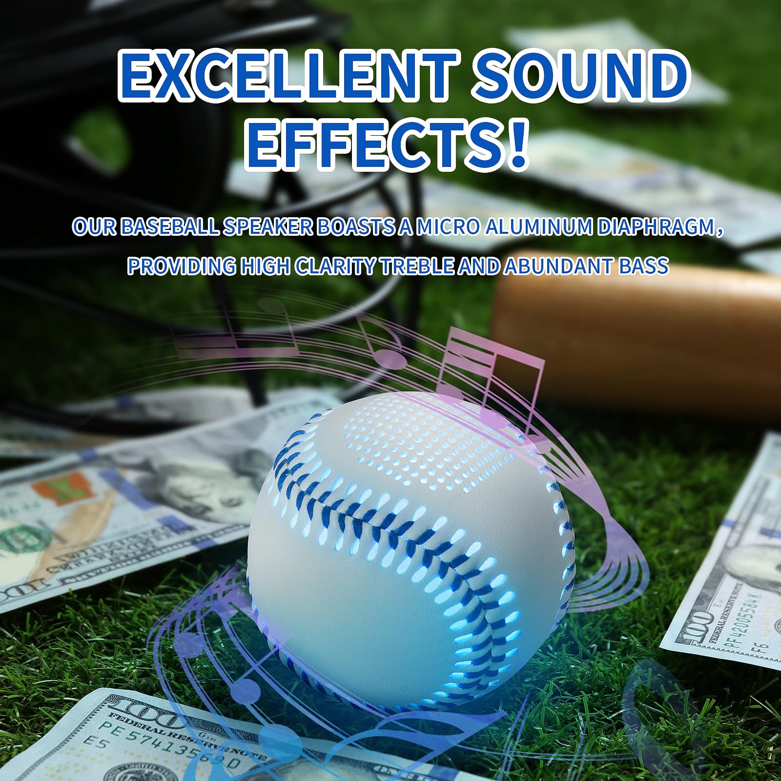 Glow Baseball Speaker - Portable Bluetooth Speaker with LED Light Show, 8H Playtime, Patented Bass Boost | Perfect Baseball Gift for Fans (Kids/Adults) Orange.