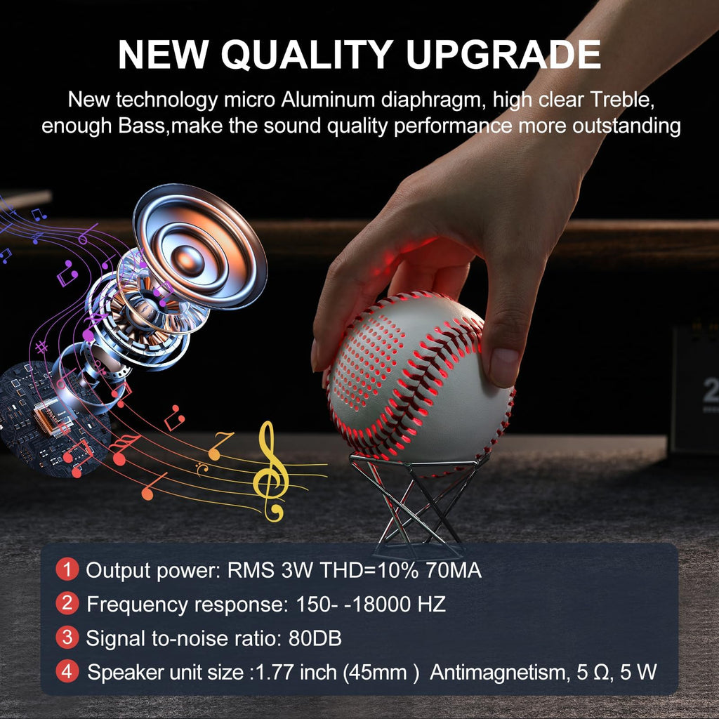 Glow Baseball Bluetooth Speaker，Portable Sports Gift for Fans, Waterproof Outdoor Speaker with Party Lights.