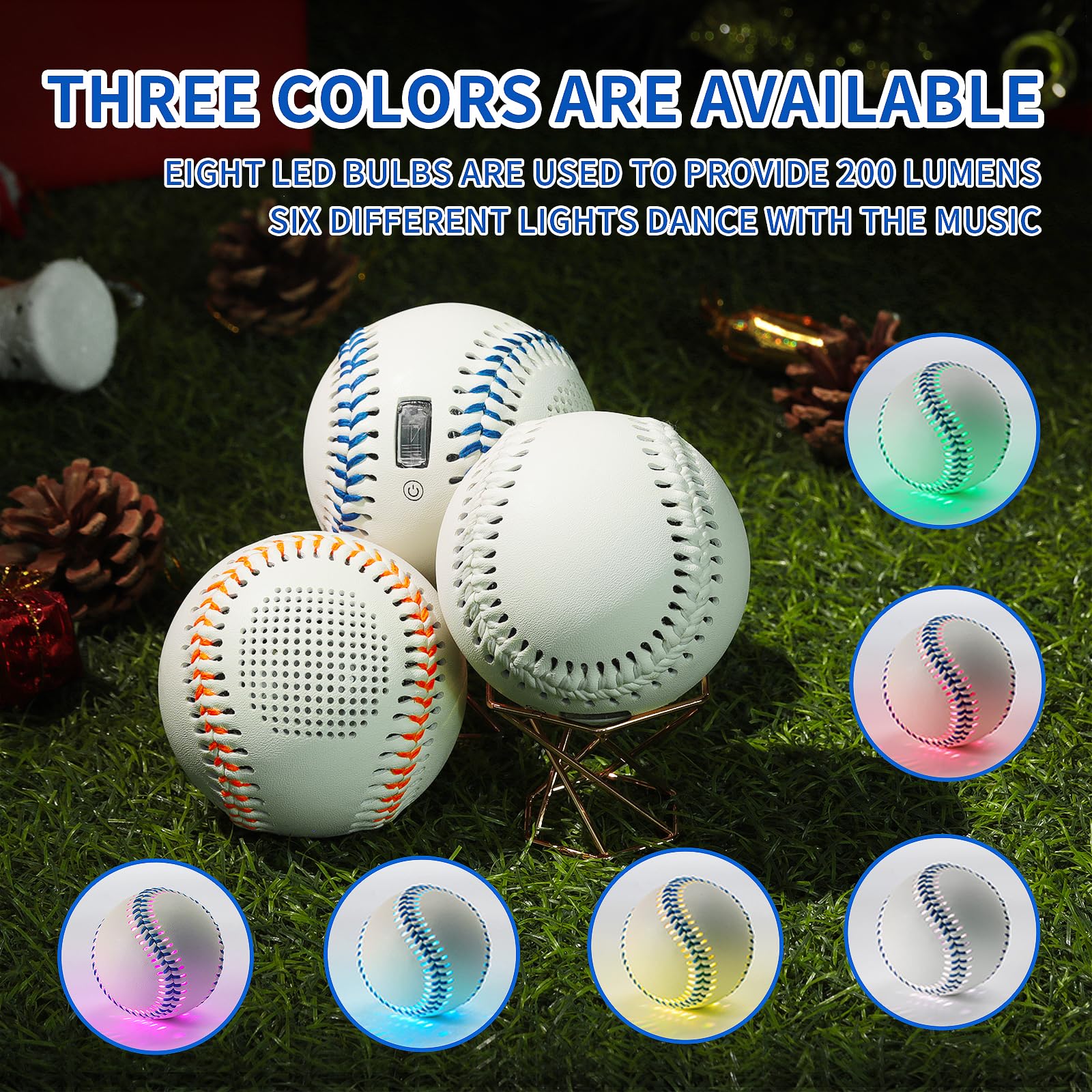 Glow Baseball Bluetooth Speaker，Portable Sports Gift for Fans, Waterproof Outdoor Speaker with Party Lights.