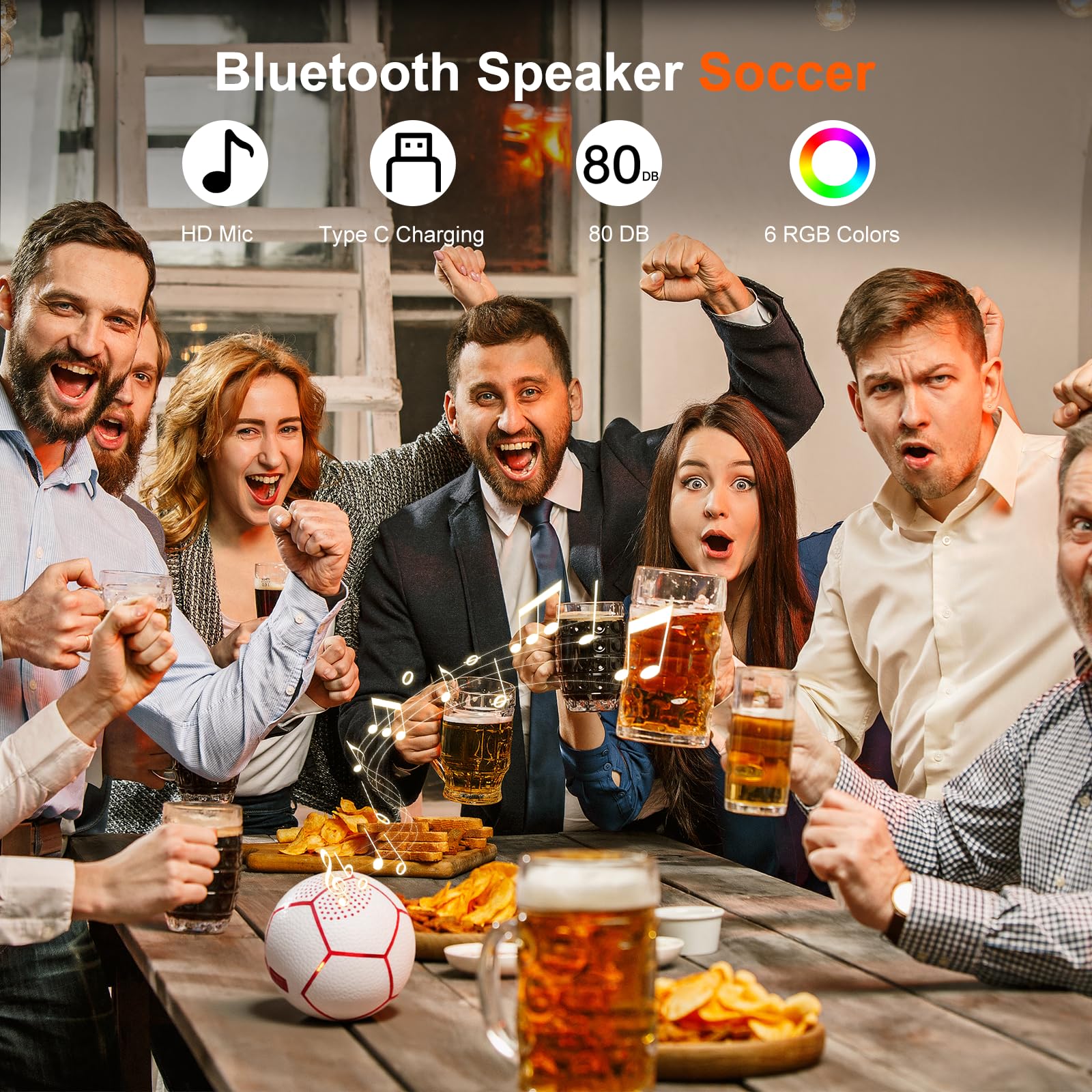 Portable Bluetooth Speaker: Glow-in-The-Dark Basketball and Charger via USB-C - Wireless Bluetooth Speakers - Ideal Gifts for Children, Teenagers and Adults(Orange)