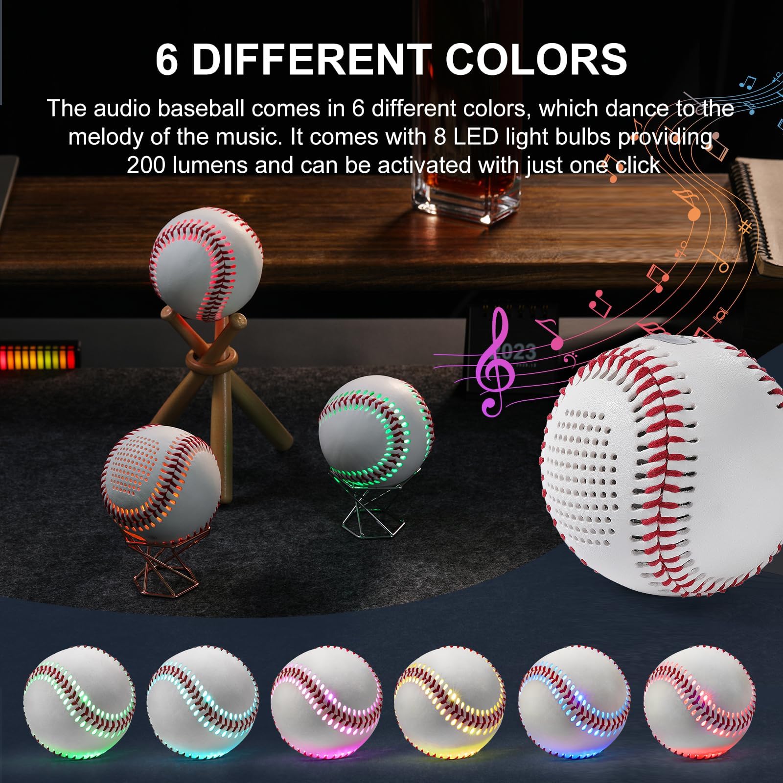 Glow Baseball Bluetooth Speaker，Portable Sports Gift for Fans, Waterproof Outdoor Speaker with Party Lights.